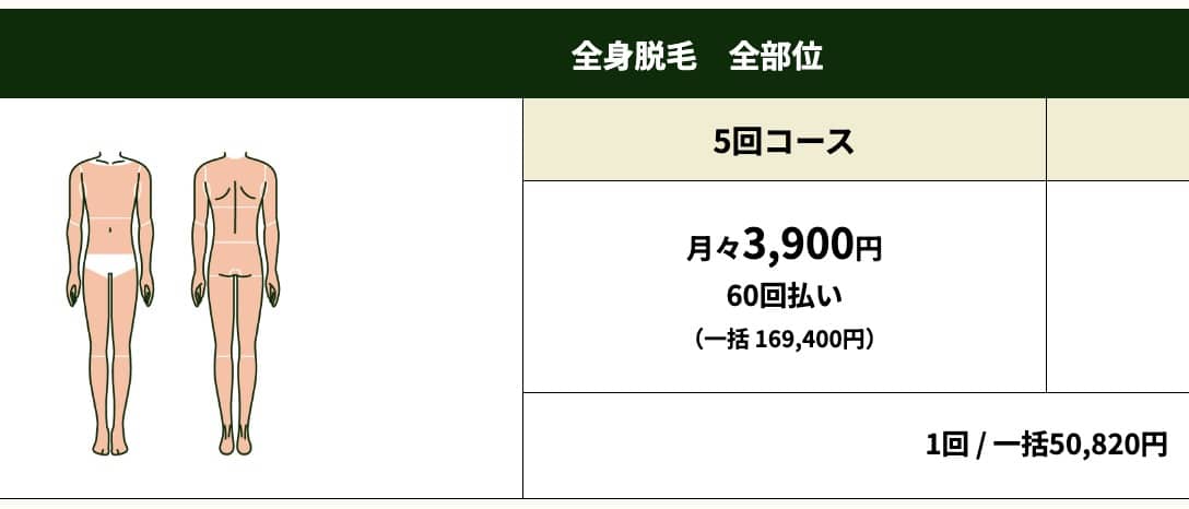メンズルシアの全身脱毛コースは分割で3900円から契約可能