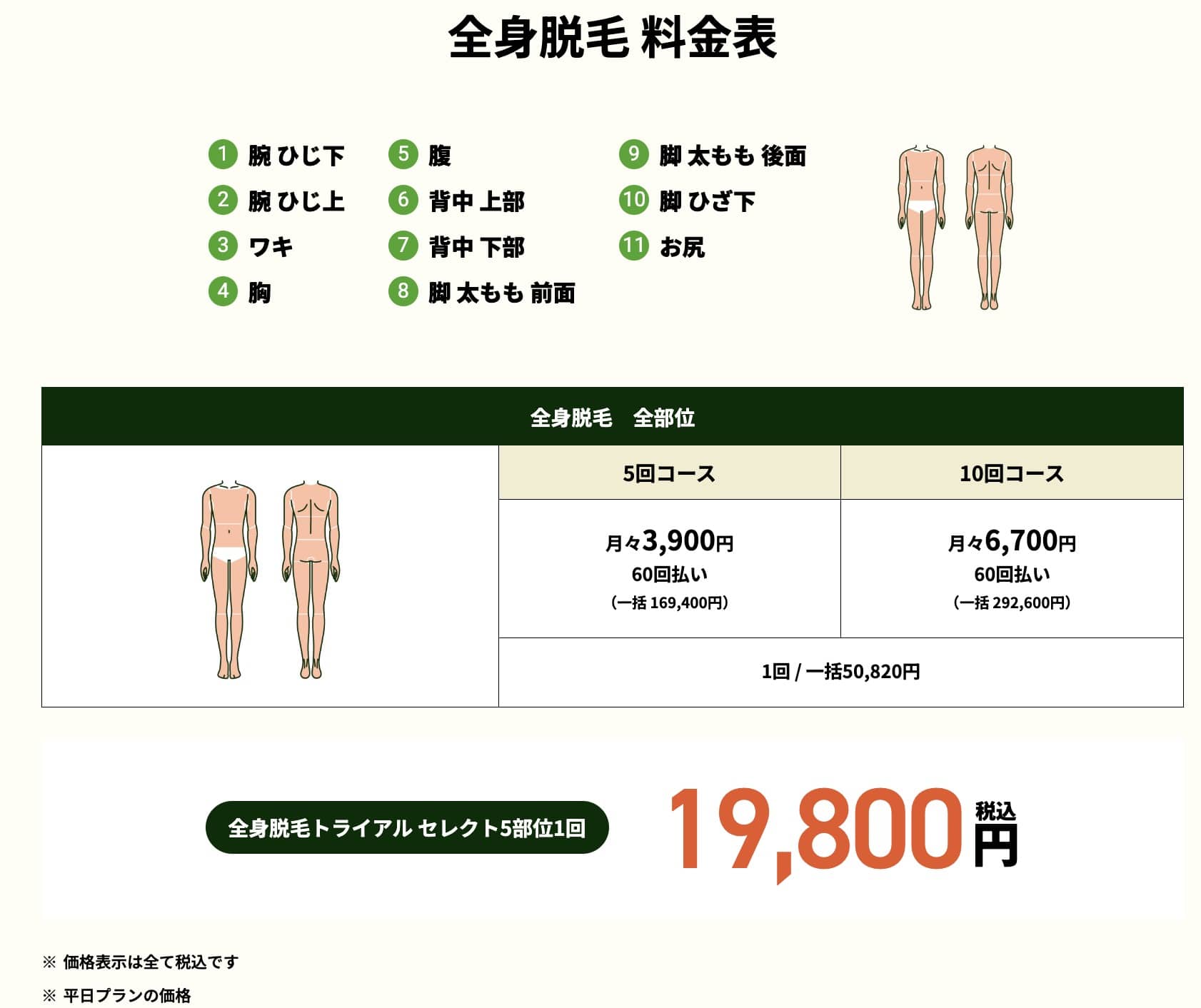 メンズルシアの全身脱毛料金ページ