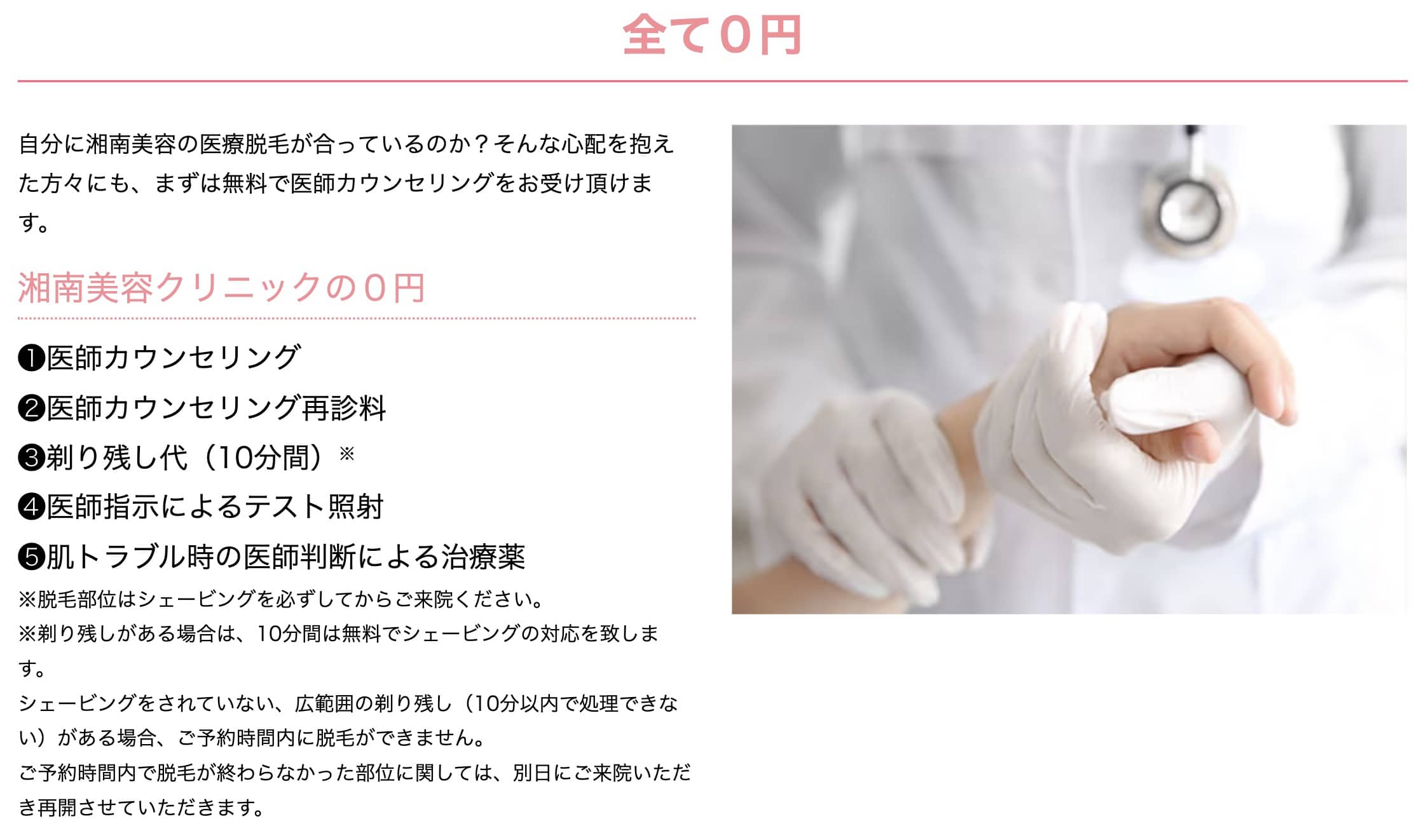 湘南美容クリニックのヒゲ脱毛では、剃毛代金は無料